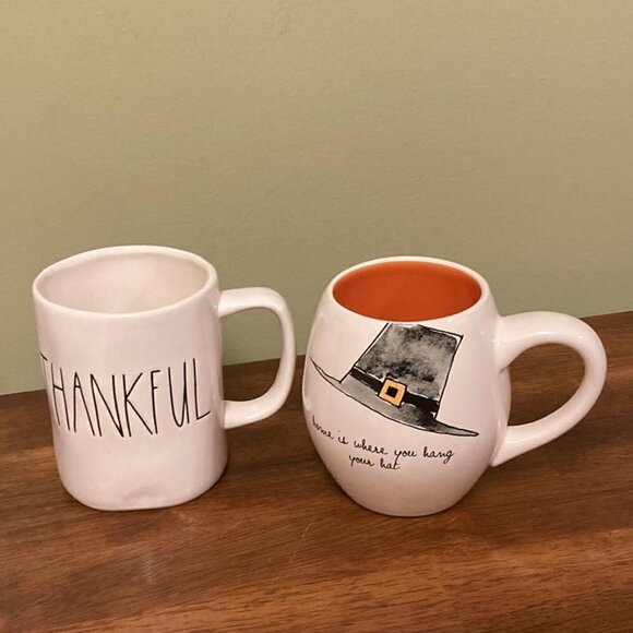 Rae Dunn THANKFUL and Home is where you hang your hat Mugs - Picture 1 of 6